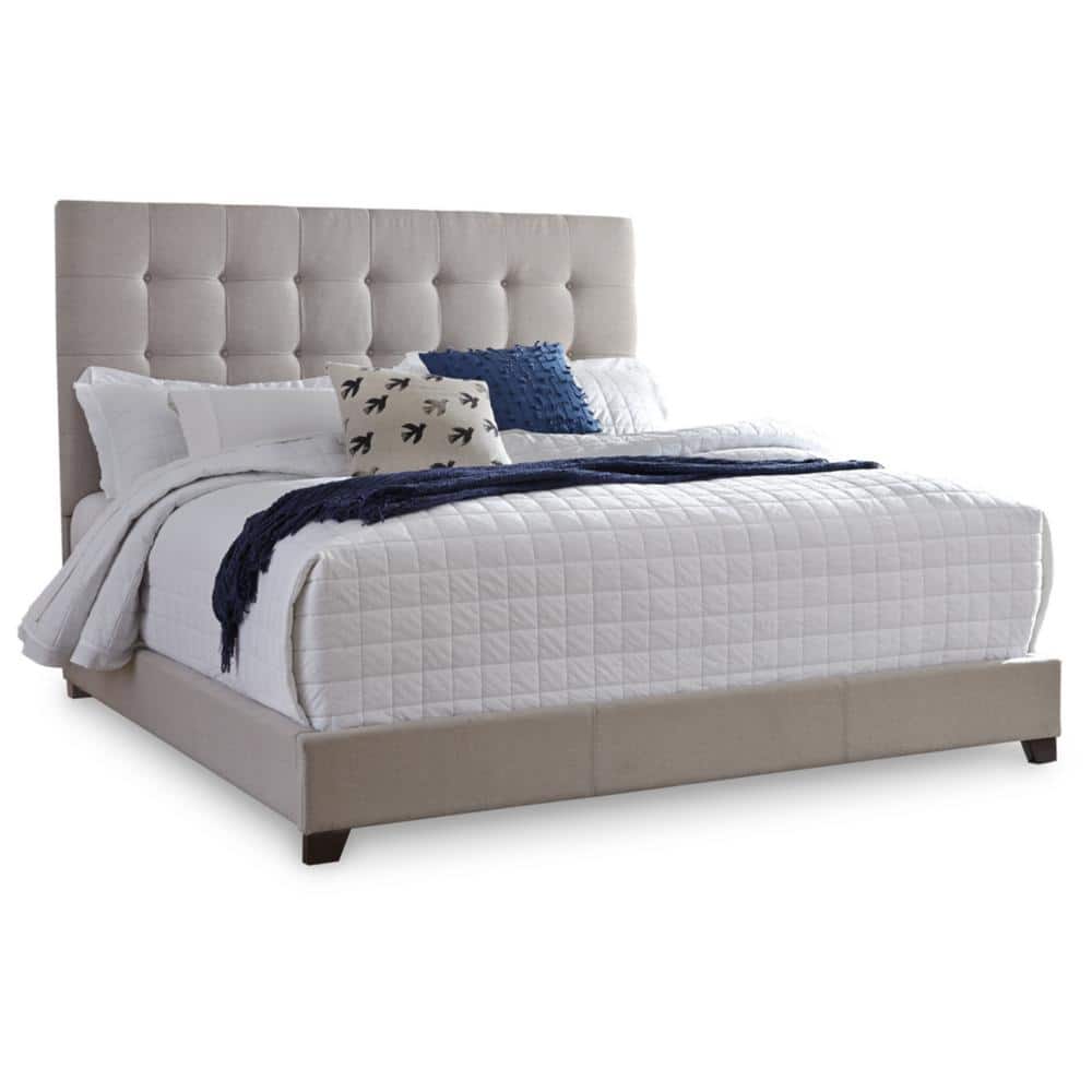 Beige Queen Upholstered Tufted Faux Leather Bed Frame