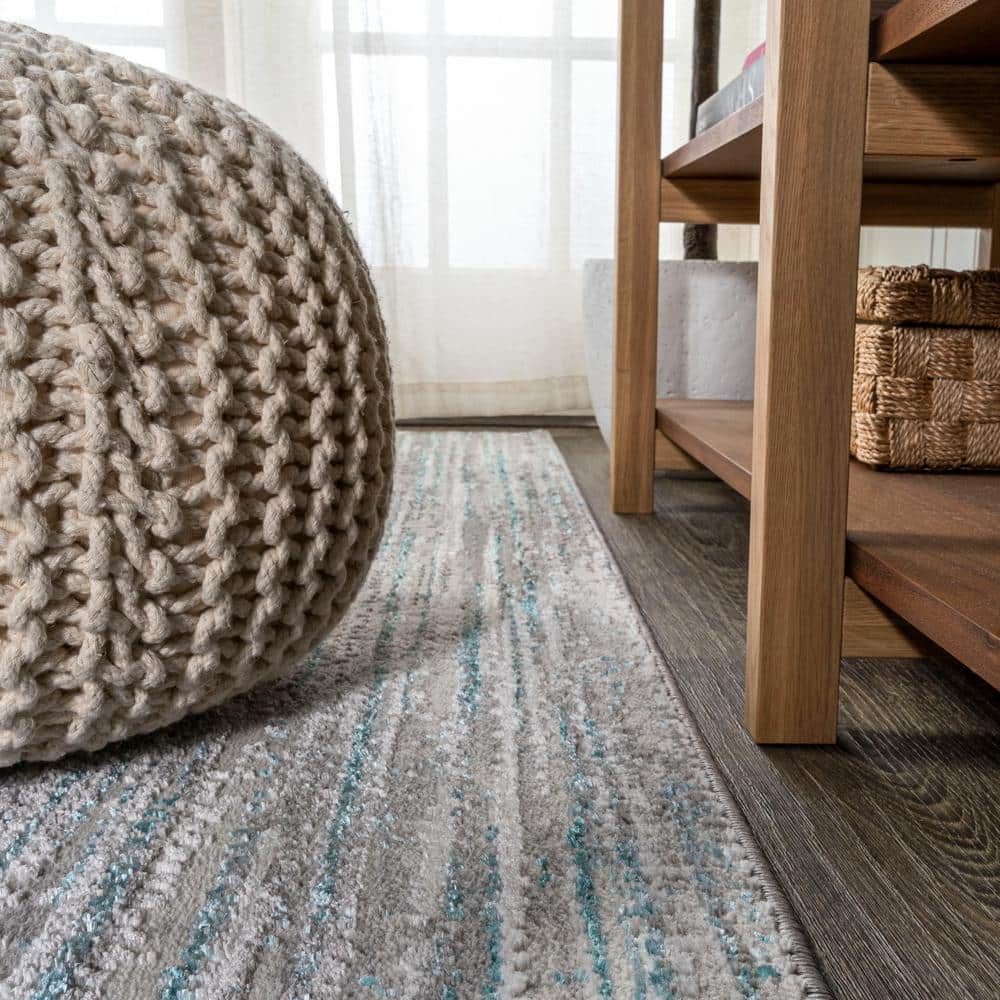 Reversible Gray Stripe Synthetic 8' x 10' Easy-Care Area Rug