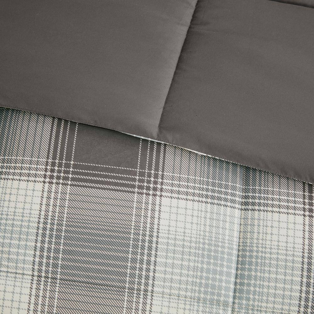 Twin Gray Plaid Down Alternative Microfiber Comforter Set