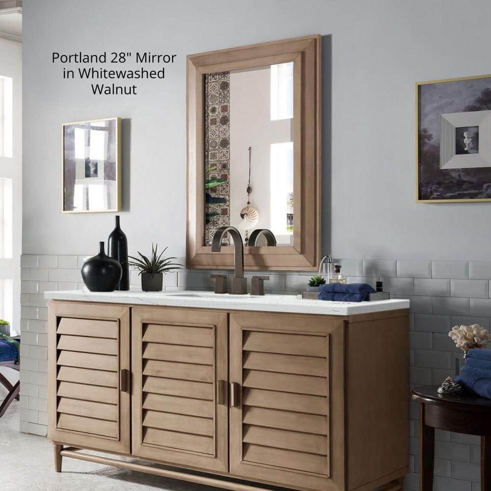Portland 28" Whitewashed Walnut Rectangular Wood Mirror