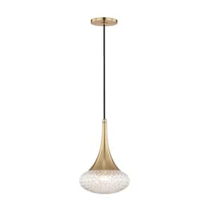 Bella 1-Light Aged Brass 12.75 in. H Pendant with Clear Glass