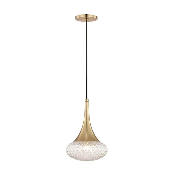 MITZI HUDSON VALLEY LIGHTING Bella 1-Light Aged Brass 12.75 in. H Pendant with Clear Glass