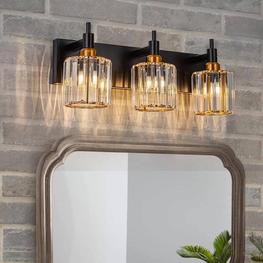 Orillia 19.7 in. 3-Light Modern Black Gold Bathroom Vanity Light with Round Crystal Shades price history on PriceWatchPro