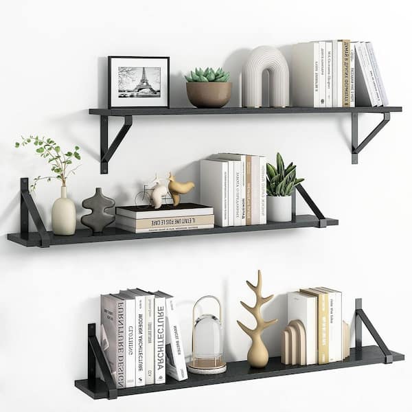 Cubilan 35.4 in. W x 5.9 in. D Black Decorative Wall Shelf, Set of 3