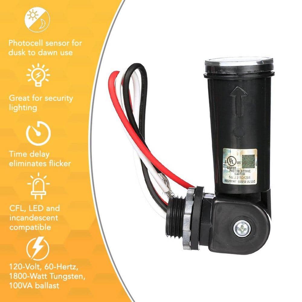 Black Outdoor Photoelectric Light Control with Swivel Mount