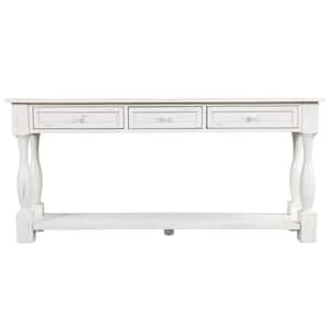 30 in. Antique White Standard Rectangle Wood Console Table with 3 Drawers and Shelf for Entryway, Living Room