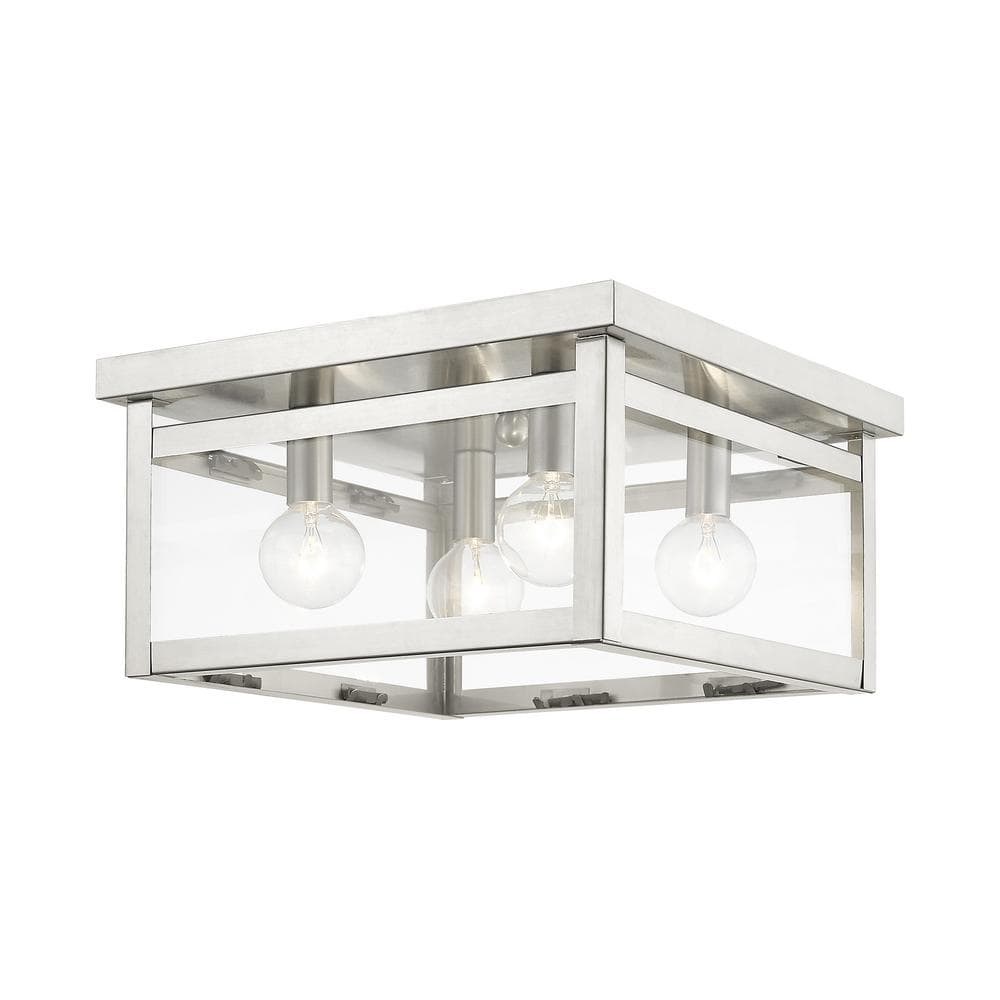 Lyford 11 in. 4-Light Brushed Nickel Flush Mount with Clear Glass