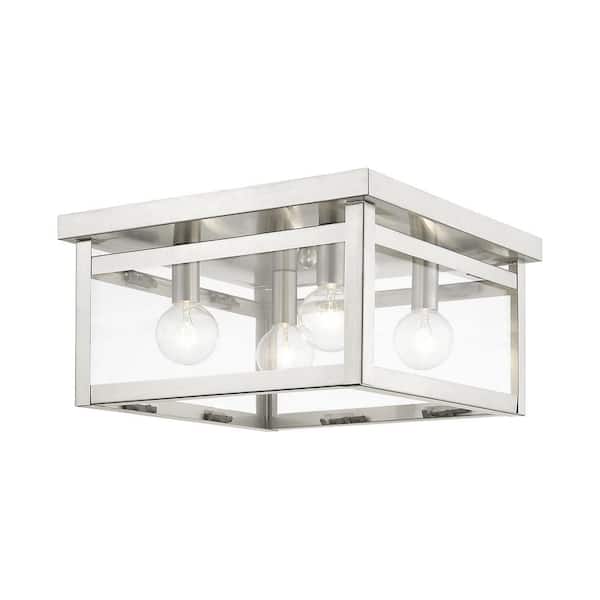AVIANCE LIGHTING Lyford 11 in. 4-Light Brushed Nickel Flush Mount with Clear Glass