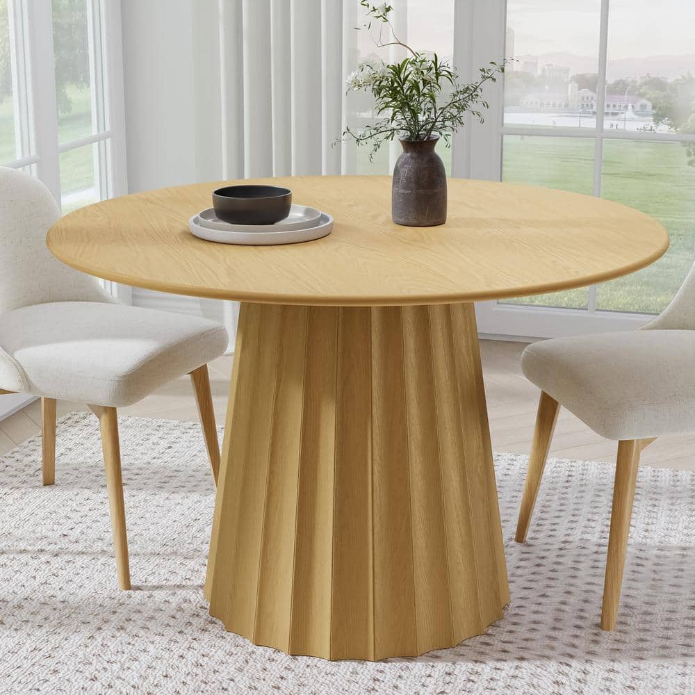 Dovelina 46 in. Soild Wood Natural Oak Pedestal Dining Table Round ...