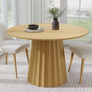 46 in. Soild Wood Natural Oak Pedestal Dining Table Round Kitchen Table Seats 4