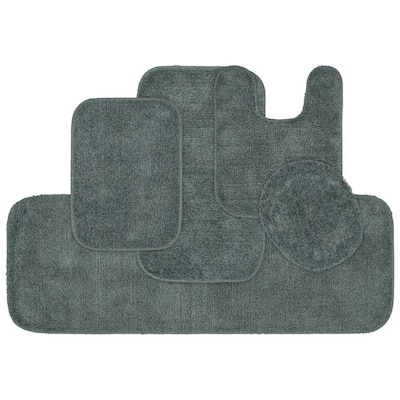 Traditional Dark Gray 5-Piece Washable Bathroom Rug Set