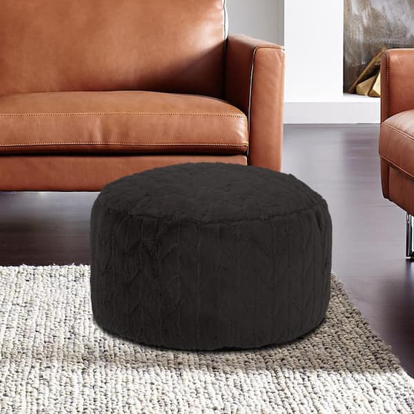 Angora Ebony Polyester Round 22 in. by 22 in. by 12 in. Foot Pouf