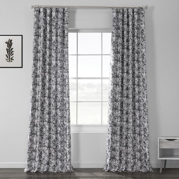Exclusive Fabrics & Furnishings Botanic Gray Printed Linen Textured Blackout Curtain - 50 in. W x 120 in. L (1-Panel)