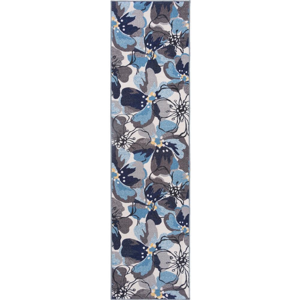 Elegant Floral Gray Tufted Runner Rug with Non-Slip Feature - 2' x 10'