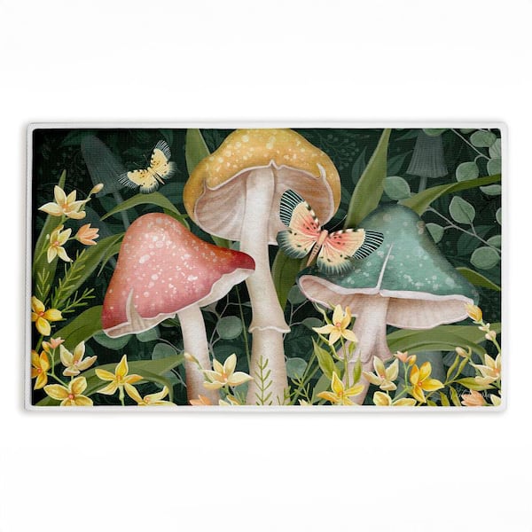 Midnight Garden Mushrooms 18 in. x 30 in. Green Floral Polyester Blend Rectangle Bath Mat