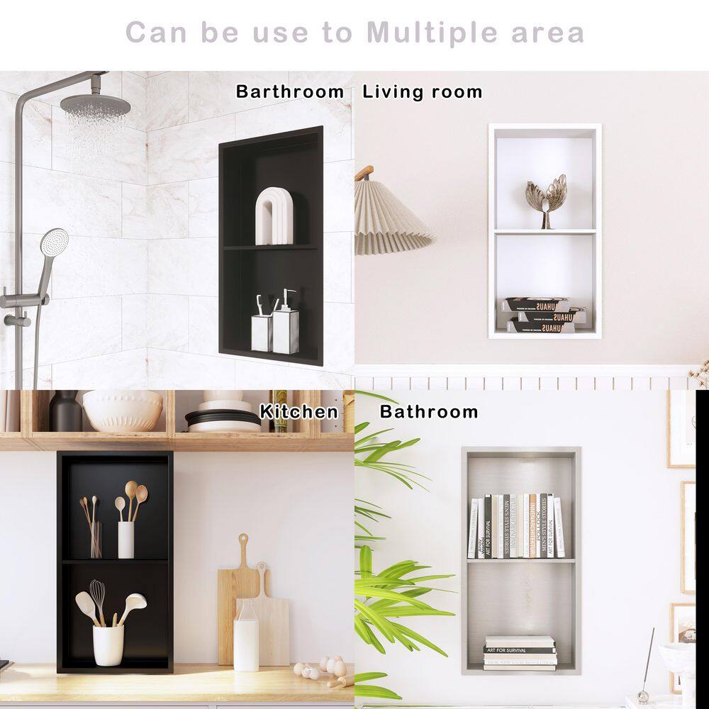 Matte Black Stainless Steel Double Shelf Recessed Shower Niche
