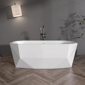 63 in. x 28.74 in. Acrylic Flatbottom Soaking Tub Free Standing Bathtub Chrome Anti-Clogging Drain in Glossy White