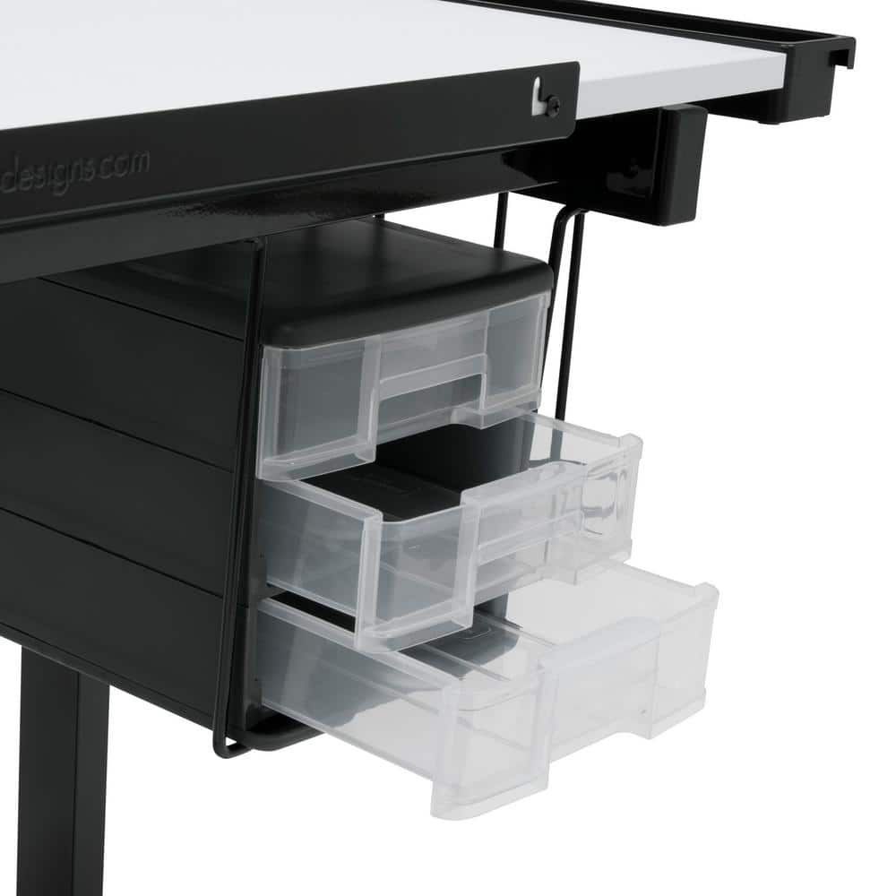 Adjustable Black and White Craft Station with Drawers