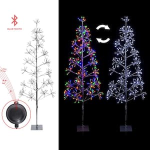 6 ft. Foil Holiday Tree with White and Multi-Color LED Lights and Included Bluetooth Speaker
