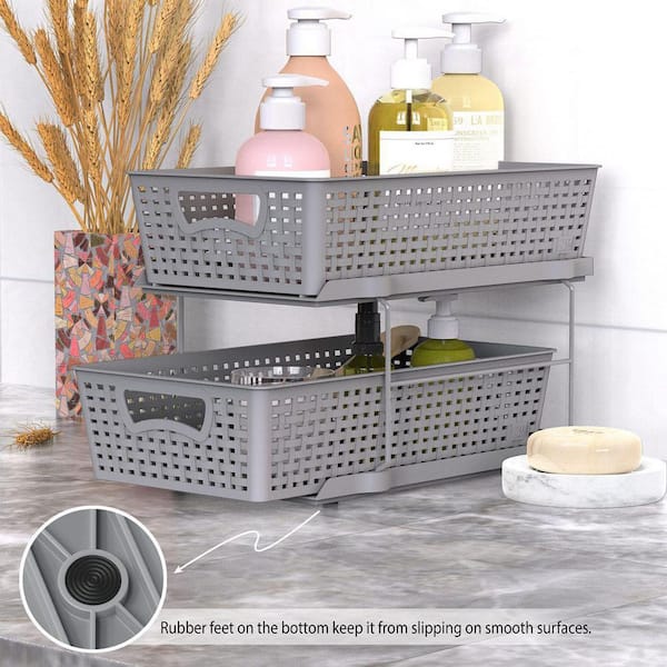 Dracelo 2 Tier Black Bathroom Under Sink Organizers with Sliding Basket  Storage B09XMGRJBP - The Home Depot