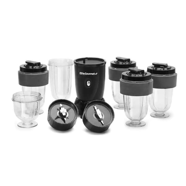 Elite Cuisine 17-Piece 16 oz. Single Speed Black Personal Drink Blender with 4 x 16 oz. Travel Cups