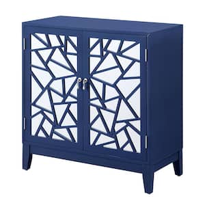 Einstein 32 in. Blue Rectangle Wood Console Table with Mirrored Doors