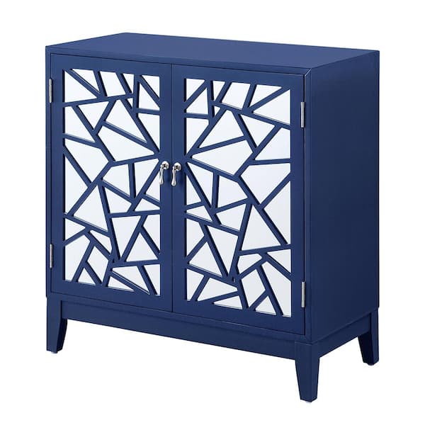 Acme Furniture Einstein 32 in. Blue Rectangle Wood Console Table with Mirrored Doors