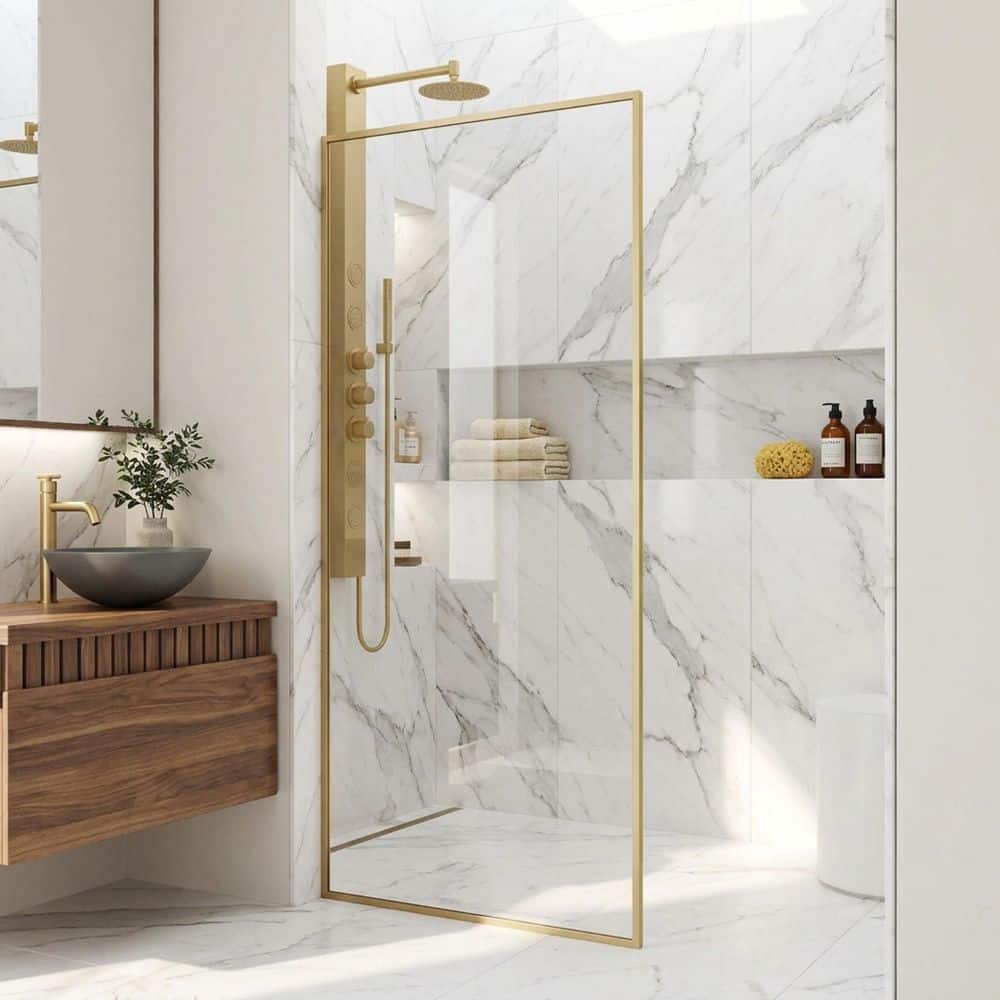 絶版‼️ Dafy Hagai Golden Showers VIGO Meridian 34 in. W x 74 in. H Framed Fixed Shower Screen Door
