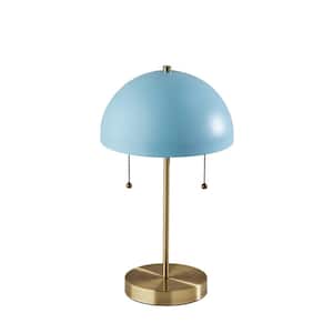Bowie 18 in. Antique Brass and Light Blue Table Lamp