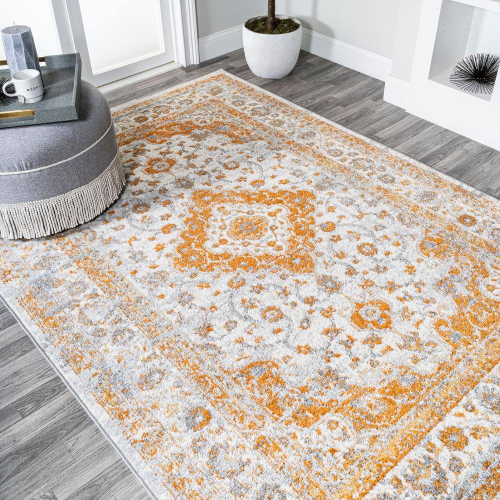 Indhira Orange and Cream Medallion 9' x 12' Synthetic Area Rug