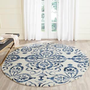 Dip Dye Ivory/Navy 7 ft. x 7 ft. Round Floral Medallion Gradient Area Rug