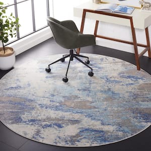 Skyler Collection Light Blue/Gray 7 ft. x 7 ft. Abstract Striped Round Area Rug