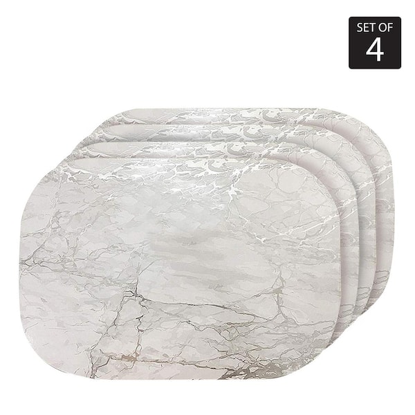 Dainty Home Marble Cork 12 in. x 18" In. Grays and Silver Cork Oval Placemats Set of 4