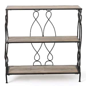 Mia 34.00 in. Natural Brown Wood 3-Shelf Etagere Bookcase