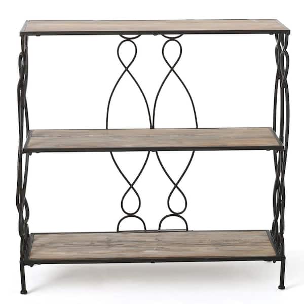 Noble House Mia 34.00 in. Natural Brown Wood 3-Shelf Etagere Bookcase