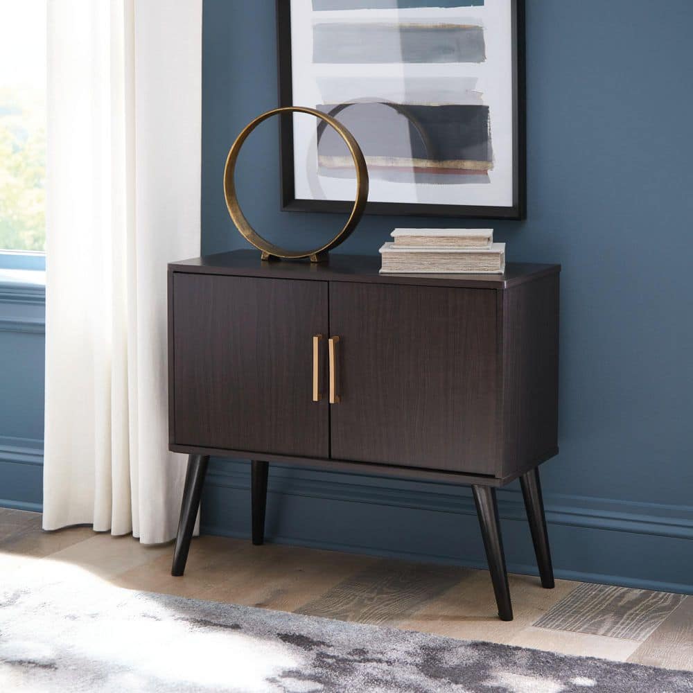 Dark Brown Mid Century Modern Accent Cabinet with Adjustable Shelves