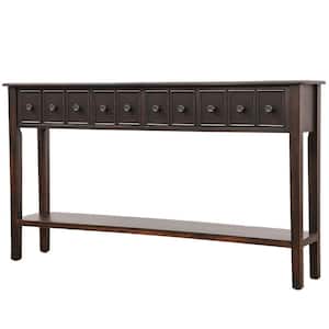 Rustic Entryway Console Table, 60" Long Sofa Table with two Different Size Drawers and Bottom Shelf for Storage - Black
