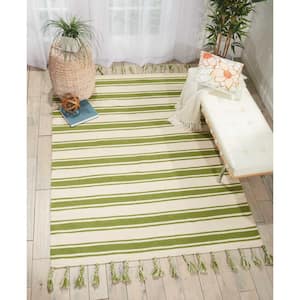 Solano Ivory/Green 4 ft. x 7 ft. Striped Contemporary Area Rug
