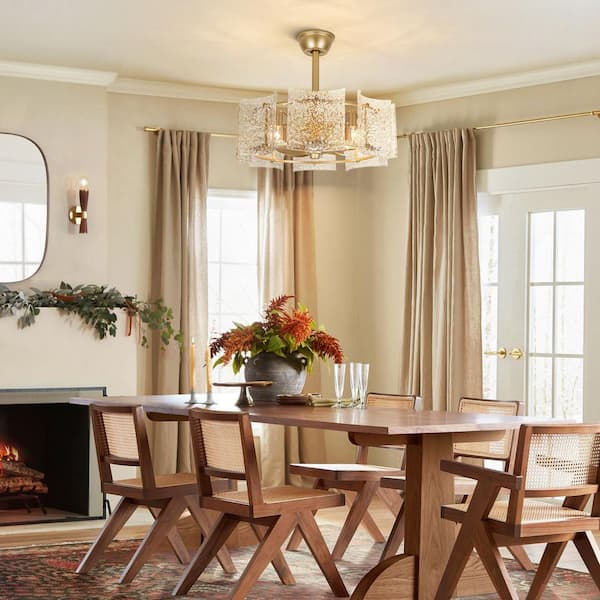 Jackson 23.2 in. 4-Light Indoor Modern Gold 7 Clear Blades Textured Glass Drum Ceiling Fan Lighting with Remote Control