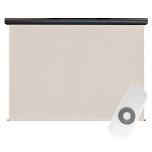 Redondo Cream Motorized Outdoor Patio Roller Shade with Valance 72 in. W x 96 in. L
