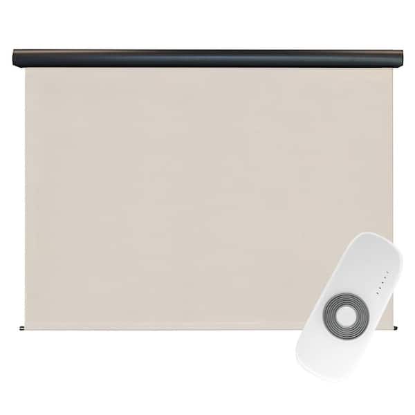 SeaSun Redondo Cream Motorized Outdoor Patio Roller Shade with Valance 96 in. W x 96 in. L