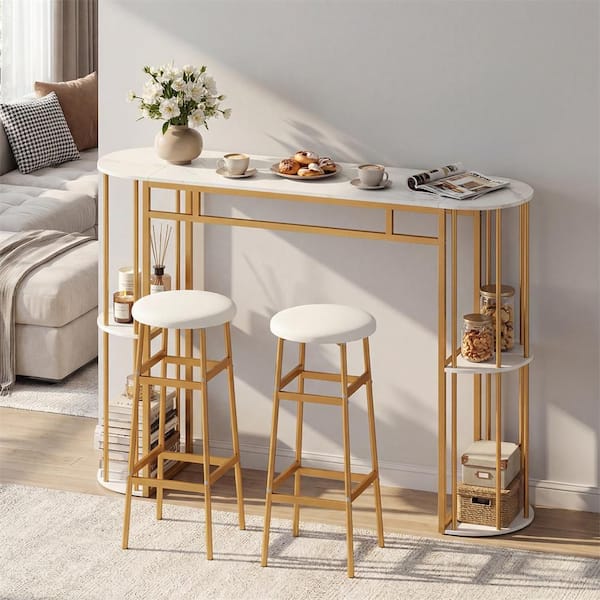HONEY JOY Bar Table Set for 2 with Storage Shelves 42 in. H Dining