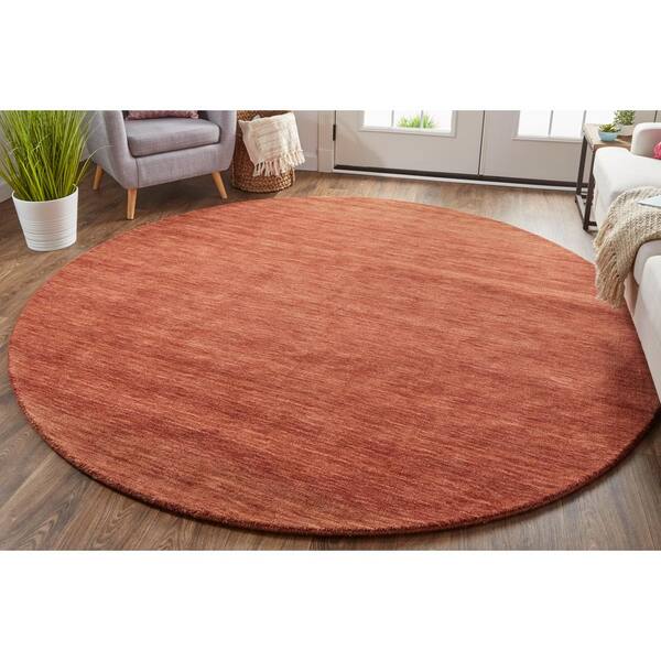 Weave Wander Celano Rust Red Orange 10 Ft Round Solid Color Wool Area Rug R8049rst000n95 Weave Wander Celano Rust Red Orange, Burnt Orange Round Rugs