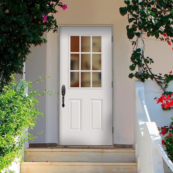 Masonite 32 in. x 80 in. Premium 9-Lite Left Hand Inswing Primed Steel Prehung Front Exterior Door No Brickmold