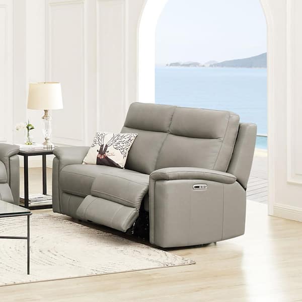 Hydeline Stanfield Concrete Solid Leather 2-Seat Loveseat With Power ...
