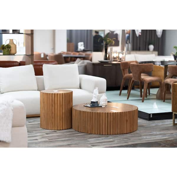 Modrest Espana Modern 39.4 in. Walnut Round Wood Coffee Table