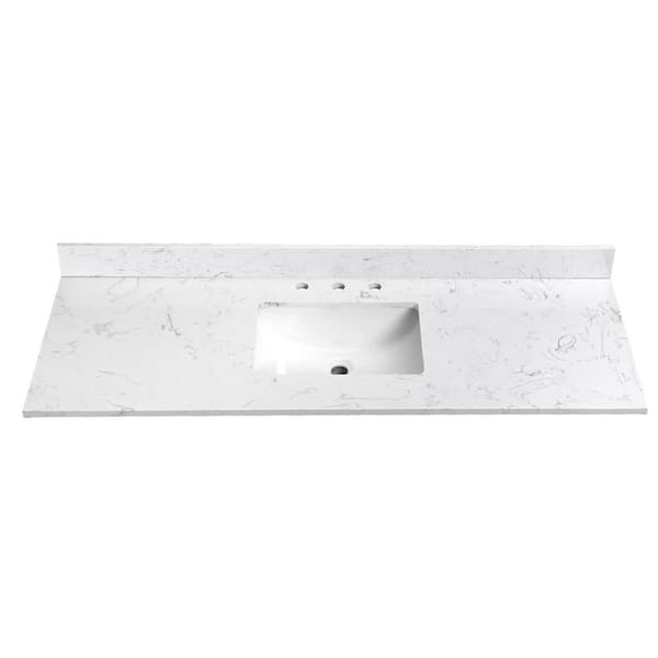 Classic 60 in. W x 22 in. D Quartz Stone White Rectangular Single Sink Bathroom Vanity Top in White Carrara