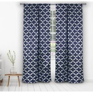 Navy Geometric Thermal Blackout Curtain - 38 in. W x 84 in. L (Set of 2)