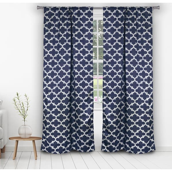 BLACKOUT 365 Navy Geometric Thermal Blackout Curtain - 38 in. W x 84 in. L (Set of 2)