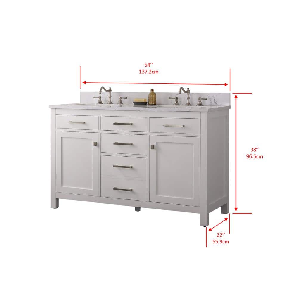 Jasper 54" White Double Freestanding Vanity with Carrara Top